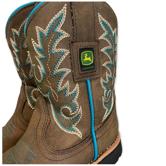 John Deere girls brown blue size 9 cowgirl boots - Picture 2 of 5